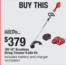 The Home Depot Milwaukee 18V 16 Brushless String Trimmer 8.0Ah Kit offer