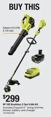 The Home Depot mph HP 18V Brushless 2-Tool 4.0Ah Kit offer
