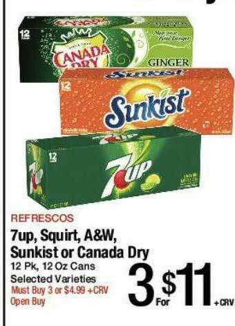 Jons International 7up, Squirt, A&W, Sunkist Or Canada Dry offer