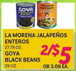 El Paso Grande LA MORENA JALAPEÑOS ENTEROS, 27.75 OZ. GOYA BLACK BEANS, 29 OZ offer