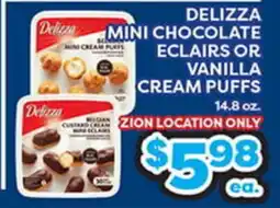 Torres Supermercado DELIZZA MINI CHOCOLATE ECLAIRS OR VANILLA CREAM PUFFS offer