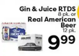 Rich's Fresh Market Gin & Juice RTDS 8pk. or Real American Beer 12pk offer
