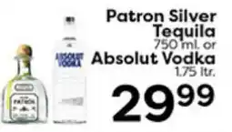 Rich's Fresh Market Patron Silver Tequila 750 mL or Absolut Vodka 1.75 Ltr offer