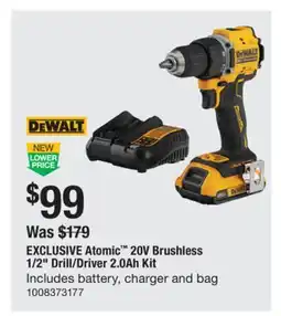 The Home Depot DEWALT Atomic 20V Brushless 1/2 Drill/Driver 2.0Ah Kit offer