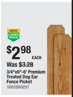 The Home Depot Alta 3/4 x6-6' Premium Treated Dog Ear Fence Picket offer
