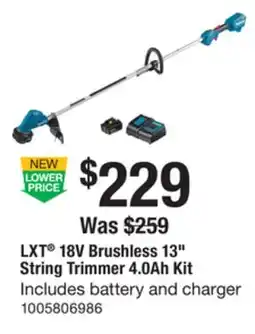 The Home Depot LXT 18V Brushless 13 String Trimmer 4.0Ah Kit offer