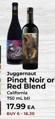 Sunset Foods Juggernaut Pinot Noir or Red Blend offer