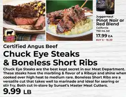 Sunset Foods Certified Angus Beef Chuck Eye Steaks & Boneless Short Ribs offer