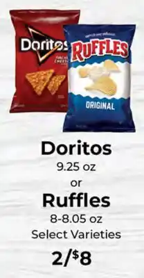 Sunset Foods Doritos 9.25 oz or Ruffles 8-8.05 oz offer
