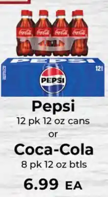 Sunset Foods Pepsi 12 pk 12 oz cans or Coca-Cola 8 pk 12 oz btls offer
