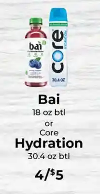 Sunset Foods Bai 18 oz btl or Core Hydration 30.4 oz btl offer