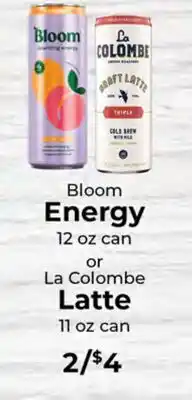Sunset Foods Bloom Energy 12 oz can or La Colombe Latte 11 oz can offer