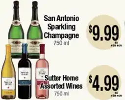 Big Saver Foods San Antonio Sparkling Champagne, 750 ml Sutter Home Assorted Wines offer