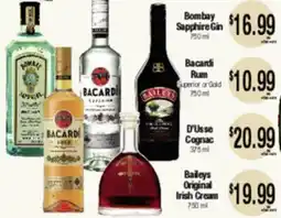Big Saver Foods Bombay Sapphire Gin, Bacardi Rum, D'Usse Cognac, Baileys Original Irish Cream offer