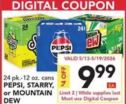 Pete's Fresh Market 24 pk.-12 oz. cans PEPSI, STARRY, or MOUNTAIN DEW offer