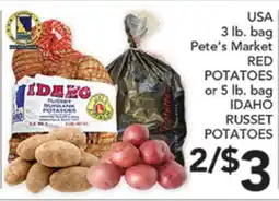 Pete's Fresh Market USA 3 lb. bag Pete's Market RED POTATOES or 5 lb. bag IDAHO RUSSET POTATOES offer