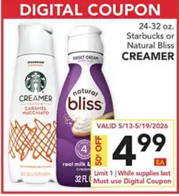 Pete's Fresh Market 24-32 oz. Starbuck or Natural Bliss CREAMER offer