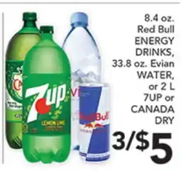 Pete's Fresh Market 8.4 oz. Red Bull ENERGY DRINKS, 33.8 oz. Evian WATER, or 2 L 7UP or CANADA DRY offer
