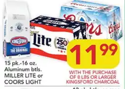 Pete's Fresh Market 15 pk.-16 oz. Aluminum btls. MILLER LITE or COORS LIGHT offer