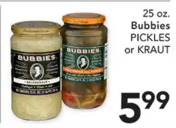 Pete's Fresh Market 25 oz. Bubbies PICKLES or KRAUT offer