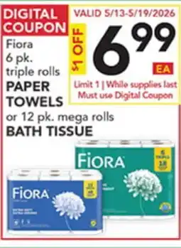 Pete's Fresh Market Fiora 6 pk. triple rolls PAPER TOWELS or 12 pk. mega rolls BATH TISSUE offer