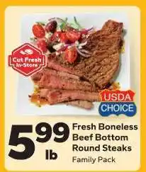 Save a Lot Fresh Boneless Beef Bottom Round Steaks offer