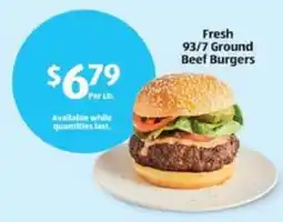 Aldi Fresh 93/7 Ground Beef Burgers offer