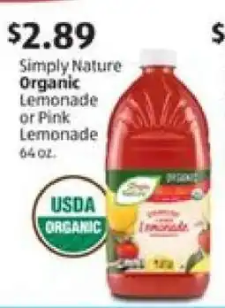 Aldi Simply Nature Organic Lemonade or Pink Lemonade offer
