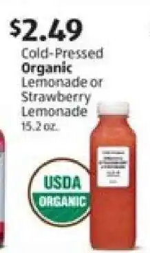 Aldi Cold Pressed Organic Lemonade or Strawberry Lemonade offer