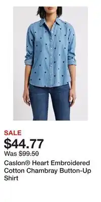 Nordstrom Caslon Heart Embroidered Cotton Chambray Button-Up Shirt offer