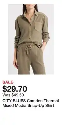 Nordstrom CITY BLUES Camden Thermal Mixed Media Snap-Up Shirt offer