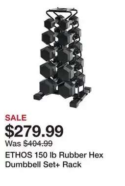 Dick's Sporting Goods ETHOS 150 lb Rubber Hex Dumbbell Set+ Rack offer