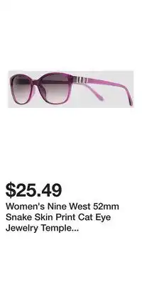 Kohl's Women's Nine West 52mm Snake Skin Print Cat Eye Jewelry Temple Sunglasses offer