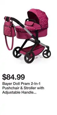 Kohl's Bayer Doll Pram 2-In-1 Pushchair & Stroller with Adjustable Handle & Swivel Wheels offer