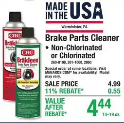 Menards Brake Parts Cleaner offer