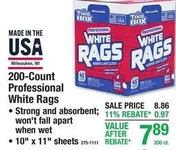 Menards 200-Count Professional White Rags 10 x 11 sheets offer
