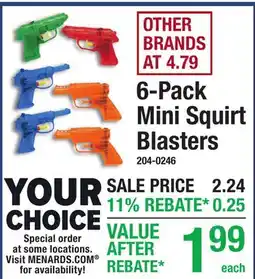 Menards 6-Pack Mini Squirt Blasters offer