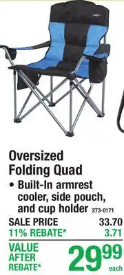 Menards Oversized Folding Quad Built-In armrest cooler, side pouch, and cup holder offer