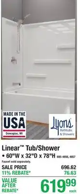 Menards Linear Tub/Shower 60W x 32D x 78H offer