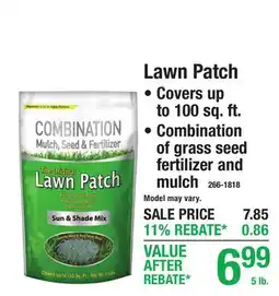 Menards Lawn Patch Covers up to 100 sq. ft. Combination of grass seed fertilizer and mulch offer