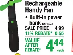 Menards Rechargeable Handy Fan offer