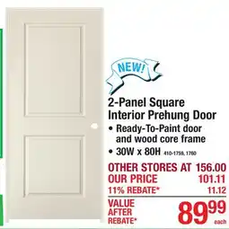 Menards 2-Panel Square Interior Prehung Door 30W x 80H offer