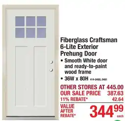 Menards Fiberglass Craftsman 6-Lite Exterior Prehung Door 36W x 80H offer