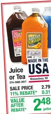 Menards Juice or Tea offer