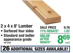 Menards 2 x 4 x 8' Lumber WESTERN RED CEDAR offer