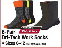 Menards 6-Pair Dri-Tech Work Socks Sizes 6–12 offer