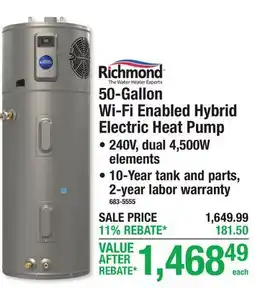Menards RICHMOND 50-Gallon Wi-Fi Enabled Hybrid Electric Heat Pump offer