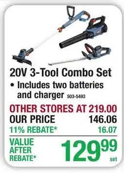Menards 20V 3-Tool Combo Set Includes two batteries and charger offer