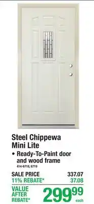 Menards Steel Chippewa Mini Lite Ready-To-Paint door and wood frame offer