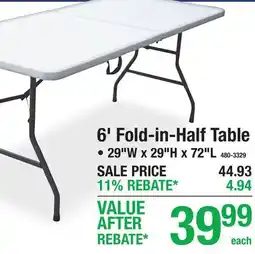 Menards 6' Fold-in-Half Table 29W x 29H x offer